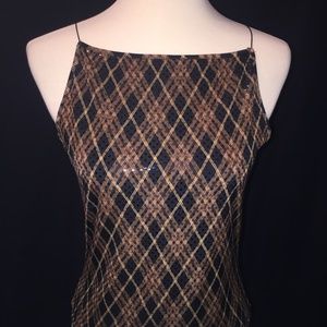 Express black/gold/brown argyle ladies top